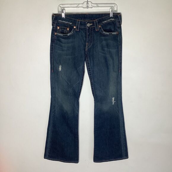 True Religion Womens Bobby Boot Cut Distressed Denim Jeans Blue Size 31 - Picture 2 of 9